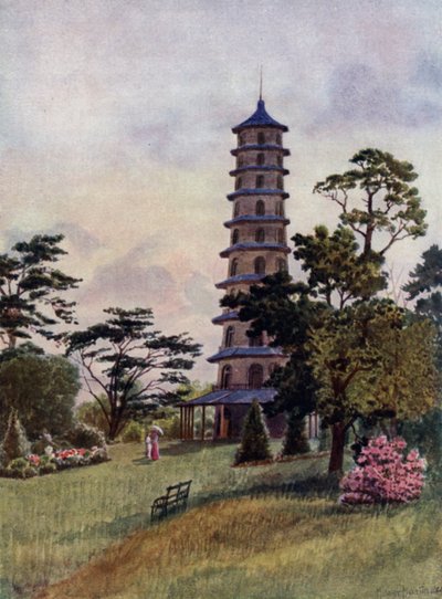 Kew Gardens: O Pagode (cor litho) de Thomas Mower Martin