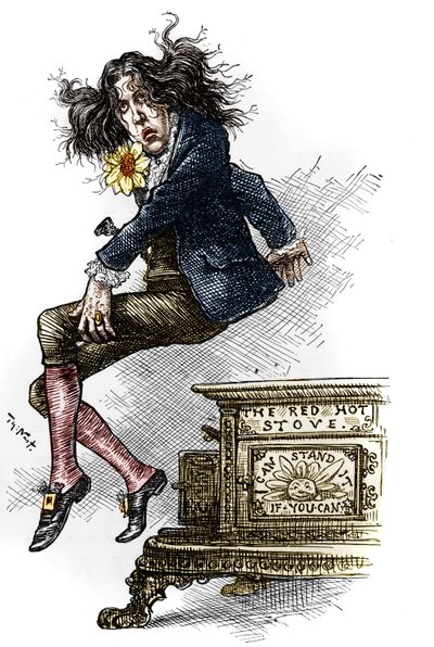 Desenho animado de Oscar Wilde (1854-1900), vestido de dança, feito durante sua viagem aos Estados Unidos em 1882. Desenho de Thomas Nast (1840-1902) no "Harper