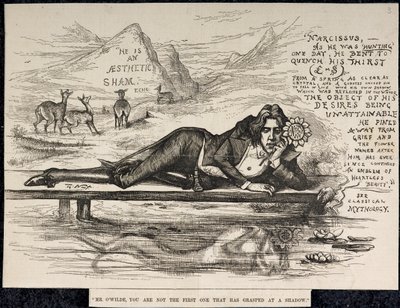 Oscar Wilde como Narciso (com uma inscrição) (gravura) de Thomas Nast