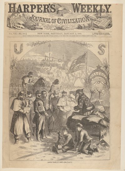 Papai Noel no acampamento da Harpers Weekly, 3 de janeiro de 1863. de Thomas Nast