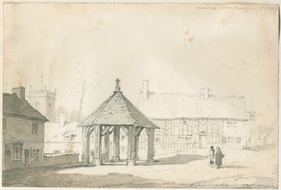 Abades Bromley Tudor - Market Cross and House: desenho a lápis e lavagem de Thomas Peploe Wood