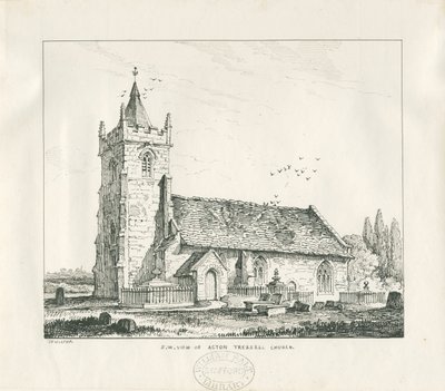 Igreja Acton Trussell: desenho a bico de pena, 1838 de Thomas Peploe Wood