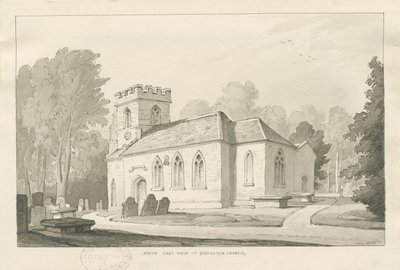 Igreja de Barlaston: desenho de caneta e lavagem, 1838 de Thomas Peploe Wood