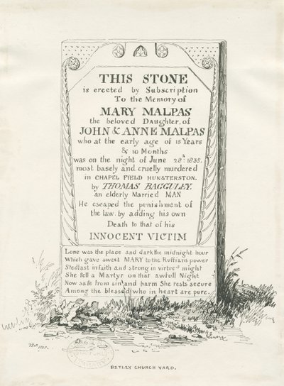 Betley - Pedra Memorial: desenho a pena e tinta, 1838 de Thomas Peploe Wood