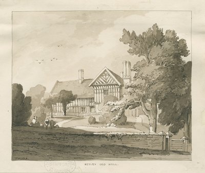 Betley Old Hall: desenho em sépia, 1838 de Thomas Peploe Wood