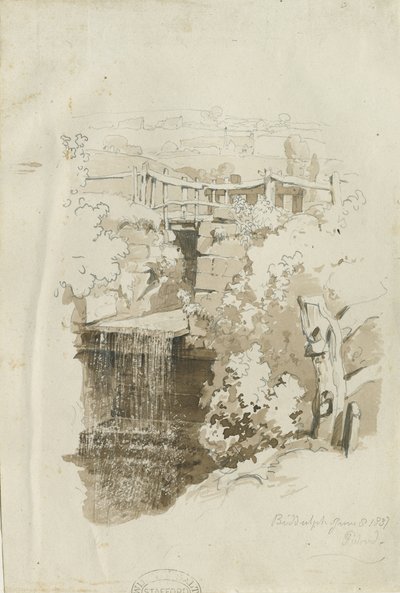 Biddulph - vista rural: desenho a lápis e lavagem, 8 de junho de 1837 (desenho) de Thomas Peploe Wood