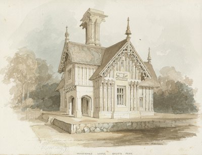Blithfield - Lodge at Bagot Park: pintura em aquarela de Thomas Peploe Wood