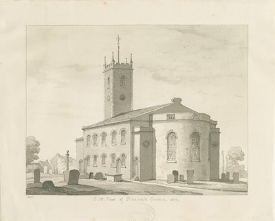 Igreja de Bloxwich: desenho em sépia, 1837 de Thomas Peploe Wood