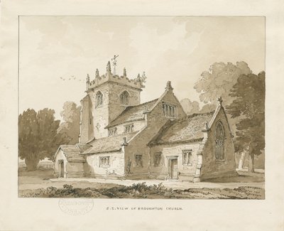 Igreja de Broughton: desenho em sépia, 1838 de Thomas Peploe Wood