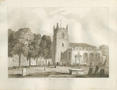 Igreja Cannock: desenho sépia de Thomas Peploe Wood