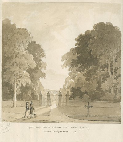 Chillington Hall - "Giffard" s Cross ": desenho em sépia, 1838 de Thomas Peploe Wood