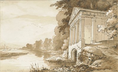 Colwich - Templo perto da Ponte Wolseley: desenho em sépia, nd [1837-1838] (desenho) de Thomas Peploe Wood