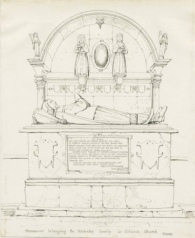 Colwich - Tumba de Robert Wolseley: desenho a bico de pena de Thomas Peploe Wood