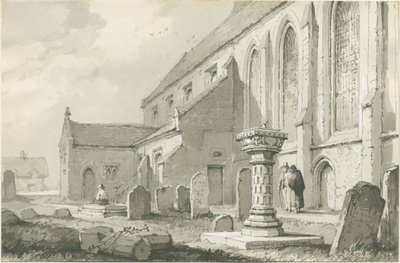Igreja de Colwich: desenho em sépia de Thomas Peploe Wood
