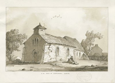 Igreja Coppenhall: desenho sépia de Thomas Peploe Wood