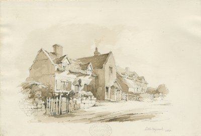 Chalés em Little Haywood: desenho a lápis e lavagem de Thomas Peploe Wood