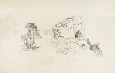Dovedale - paisagem: desenho a caneta e tinta, nd [1817-1845] (desenho) de Thomas Peploe Wood