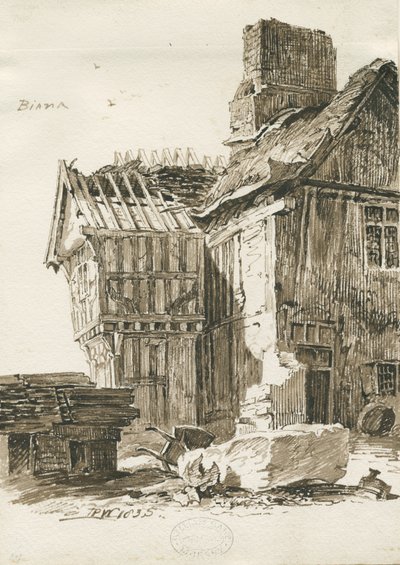 Eccleshall - Biana Hall: desenho em caneta sépia, 1835 de Thomas Peploe Wood