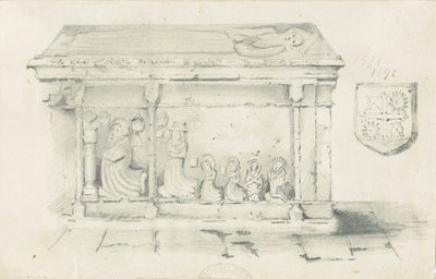 Igreja Eccleshall - Tumba do Bispo Bentham: desenho a lápis, nd [1817-1845] de Thomas Peploe Wood