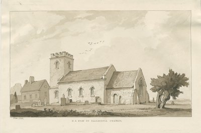 Igreja de Ellenhall: desenho em sépia de Thomas Peploe Wood
