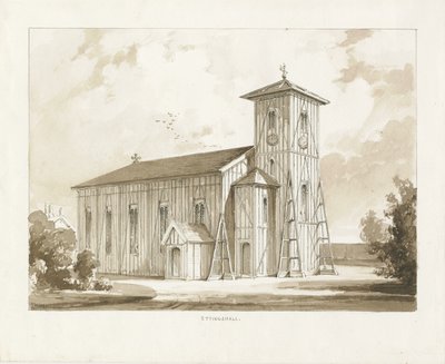 Igreja de Ettingshall: desenho em sépia, 1841 de Thomas Peploe Wood