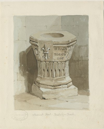 Fonte na Igreja de Penkridge: pintura em aquarela, sd [c 1836] (pintura) de Thomas Peploe Wood