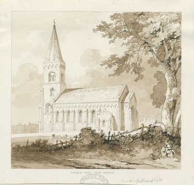 Igreja Golden Hill: desenho em sépia de Thomas Peploe Wood