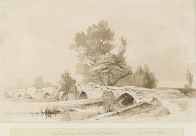 Handsacre - ponte alta velha: desenho em sépia, 1839 de Thomas Peploe Wood