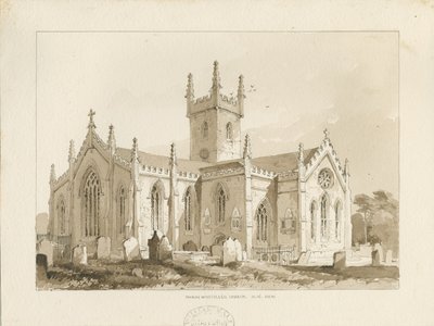 Igreja de Handsworth: desenho em sépia de Thomas Peploe Wood