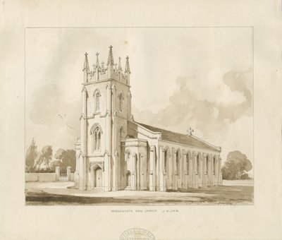 Igreja de Handsworth: desenho em sépia de Thomas Peploe Wood