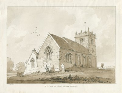 Igreja High Offley: desenho em sépia de Thomas Peploe Wood