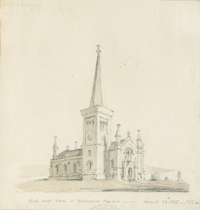Igreja de Hilderstone: desenho a lápis e lavagem de Thomas Peploe Wood