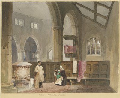 Interior da Igreja Standon: pintura em aquarela, nd [ Meados do século XIX] de Thomas Peploe Wood