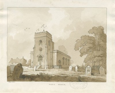 Igreja de Keele: desenho em sépia de Thomas Peploe Wood