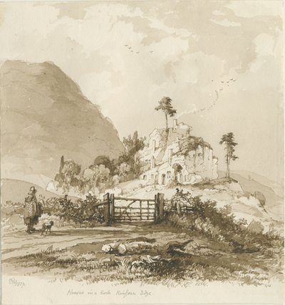 Kinver Edge: desenho sépia, 1837 de Thomas Peploe Wood