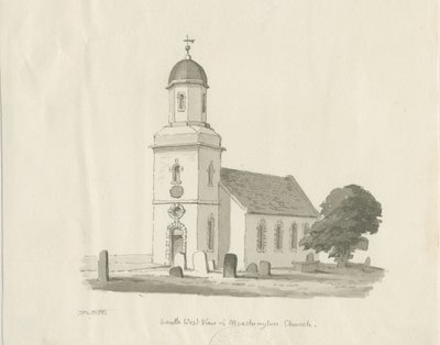 Igreja de Marchington: desenho em sépia, 1836 de Thomas Peploe Wood