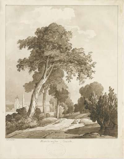 Igreja de Marchington: desenho em sépia, 1836 de Thomas Peploe Wood