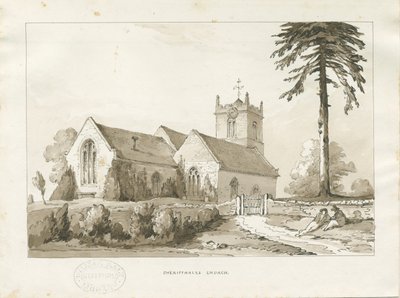 Igreja de Sheriffhales: desenho em sépia, nd [ 1838] (desenho) de Thomas Peploe Wood