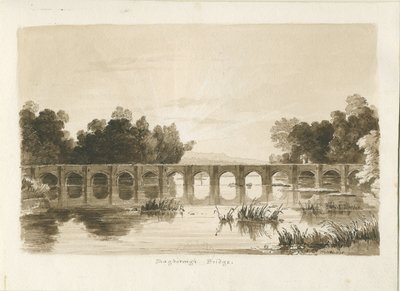 Ponte de Shugborough: desenho sépia de Thomas Peploe Wood