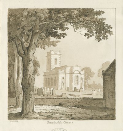 Igreja de Smethwick: desenho em sépia, 1836 de Thomas Peploe Wood