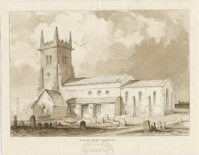 Igreja de Stoke-upon-Trent [Antiga]: desenho em sépia, 1841 de Thomas Peploe Wood