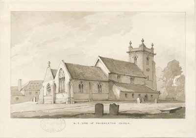 Igreja de Swynnerton: desenho em sépia, 1838 de Thomas Peploe Wood
