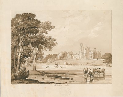 "Thickbroom Hall" [Manley Hall]: desenho em sépia, 1837 de Thomas Peploe Wood