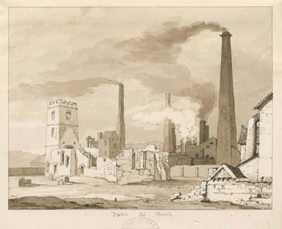 Tipton Old Church: desenho em sépia, 1837 de Thomas Peploe Wood