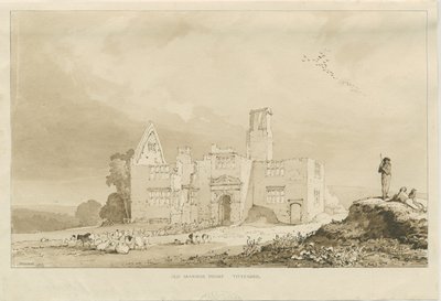 Tittensor - Antiga Mansão: desenho em sépia, 1837 de Thomas Peploe Wood