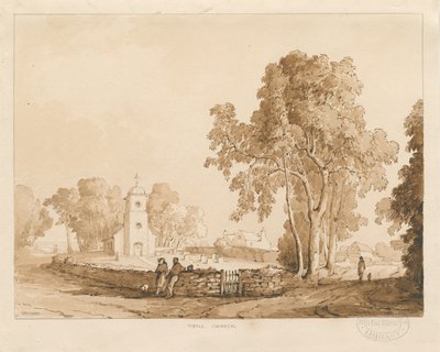 Igreja de Tixall: desenho vermelho-sépia, 1837 de Thomas Peploe Wood