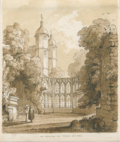 Tixall Hall: desenho de caneta e lavagem, 1838 de Thomas Peploe Wood