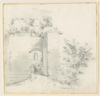 Castelo Tutbury - Portal de entrada: desenho a lápis, sd [ Séc. 19] (desenho) de Thomas Peploe Wood