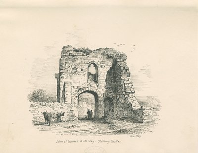 Castelo de Tutbury - John of Gaunt "s Gateway: desenho a caneta e tinta, 1839 de Thomas Peploe Wood