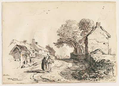 Wetton - Village Street: desenho a caneta e tinta, 1836 de Thomas Peploe Wood